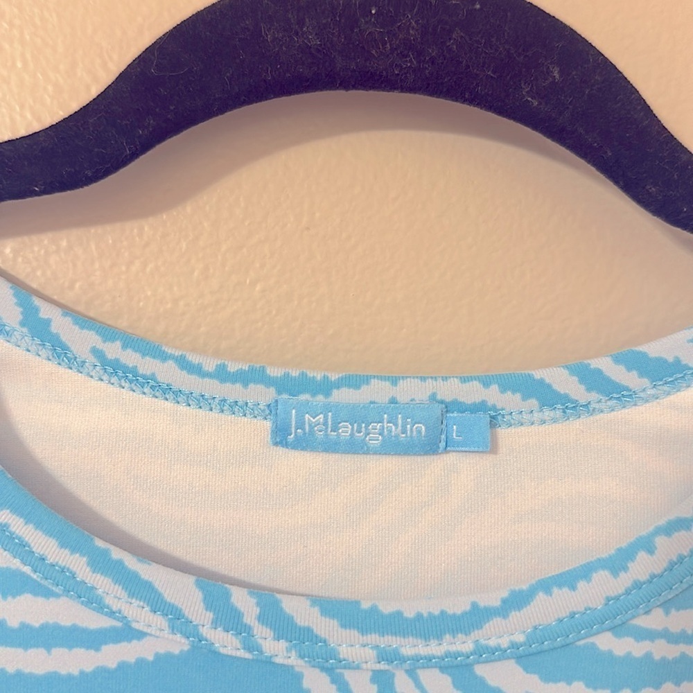J. McLaughlin Womens Top Turquoise & White Print Catalina Cloth Sz Large Chic - Picture 3 of 5